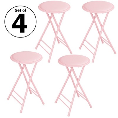Set of 4 Counter Height Bar Stools – 24-Inch Backless Folding Chairs with 225lb Capacity for Kitchen, Rec Room, or Game Room by Trademark Home (Pink)