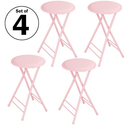 Set of 4 Counter Height Bar Stools – 24-Inch Backless Folding Chairs with 225lb Capacity for Kitchen, Rec Room, or Game Room by Trademark Home (Pink) - image 1 of 4