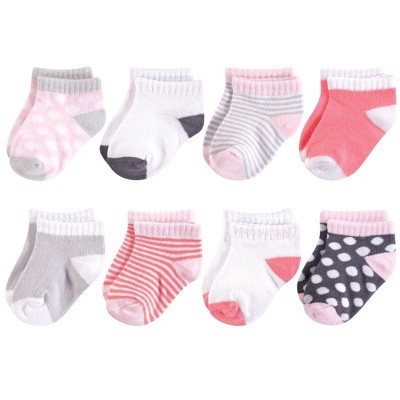 Luvable Friends Baby Girl Fun Essential Socks, Gray Pink Dot, 0-6 Months