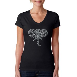LA Pop Art Women's Word Art V-Neck T-Shirt - Tusks - 1 of 4