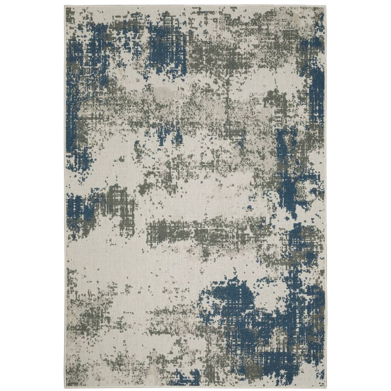 Trinity Modern Distressed Abstract Patio Area Rug Beige/Blue - Captiv8e Designs, 1 of 12