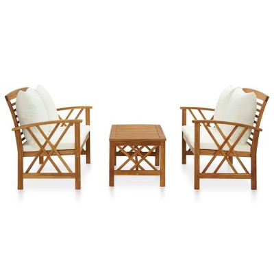 vidaXL Patio Lounge Set - 3 Piece Vintage-Style Solid Acacia Wood - Includes Benches, Coffee Table & Cushions
