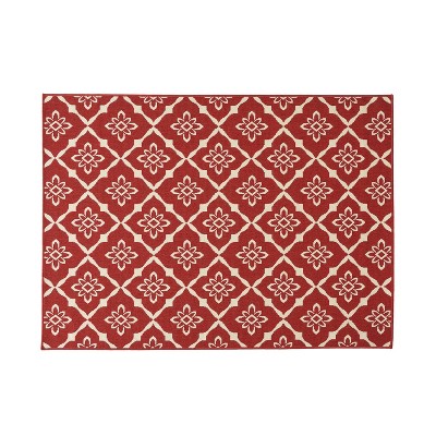 GDFStudio Chisum 5'3" x 7' Outdoor Trellis Area Rug, Red/Ivory