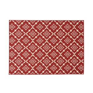 GDFStudio Chisum 5'3" x 7' Outdoor Trellis Area Rug, Red/Ivory - 1 of 4