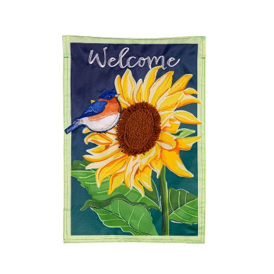 Evergreen Bluebird and Sunflower Applique Garden Flag 12 x 18 Inches Indoor Outdoor Decor