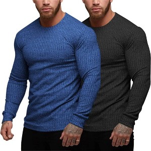 COOFANDY Men's 2 Pack Muscle T-Shirt Stretch Long Sleeve Gym Workout Bodybuilding Training Tee Shirts Casual Hipster Tops - 1 of 4
