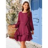 Seta T Women's Fall Round Neck Long Sleeve Waist Tie Ruffle Mini Swing Skater Dress - 4 of 4
