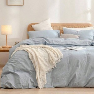 Duvet Cover Set 100 Washed Cotton Linen Feel Soft Comfortable Chic Lightweight 3 PCs Home Bedding Set Solid Cornflower Blue Full/Double - 1 of 4