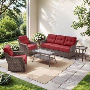 Gymojoy Outdoor Sofa Table with Swivel Chairs Gilder Chairs Patio Funiture Set - 1 of 4