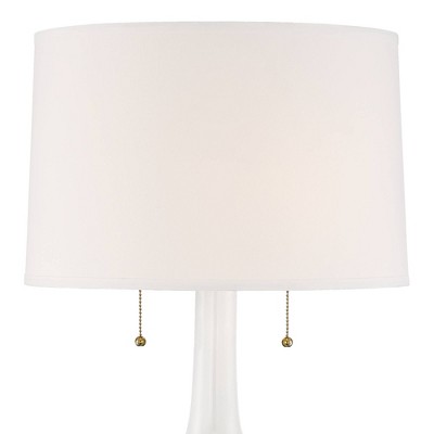 Natalia 27" Tall White Ceramic Floral Table Lamps Set with Fabric Shades