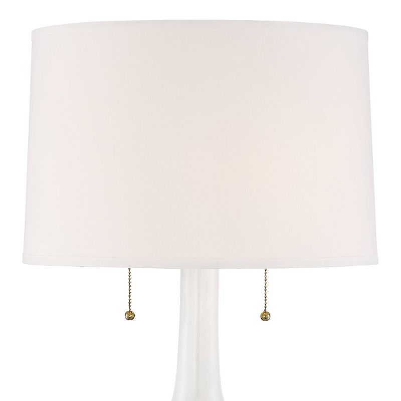 Possini Euro Design Natalia Modern Country Cottage Table Lamp 27" Tall White Ceramic Glaze Textured Floral Drum Shade for Bedroom Living Room Bedside, 3 of 10