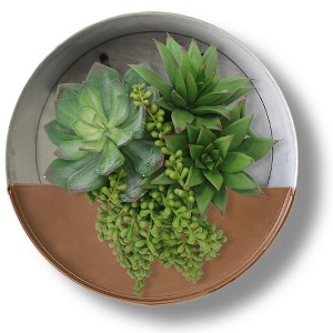 Modern Home Round Living Wall Mounted Galvanized Steel/Zinc Succulent/Herb Planter - 1 of 4