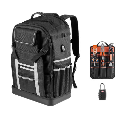 VEVOR Tool Backpack, 56 Pockets, Heavy-duty Tools Storage Organizer Bags with Molded Base, Electrician Jobsite Backpack, Black+Gray