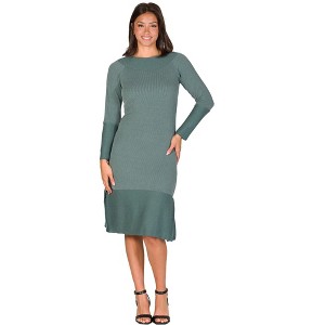 24seven Comfort Apparel Ribbed Knit Long Sleeve Split Hem Sweater Dress - 1 of 4