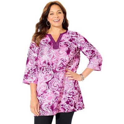 Catherines Women's Plus Size Y-Neck Stud Accent Tunic