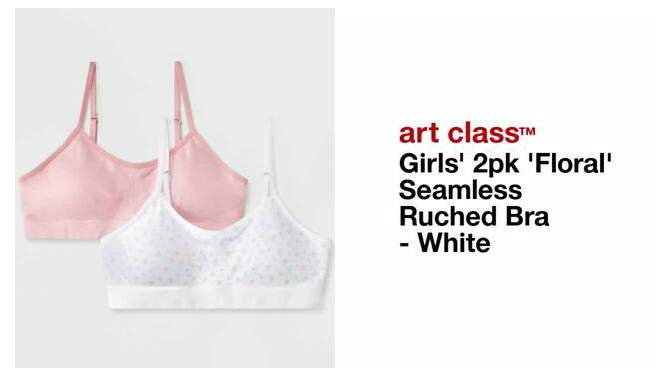 Girls&#39; 2pk &#39;Floral&#39; Seamless Ruched Bra - art class&#8482; White, 2 of 4, play video