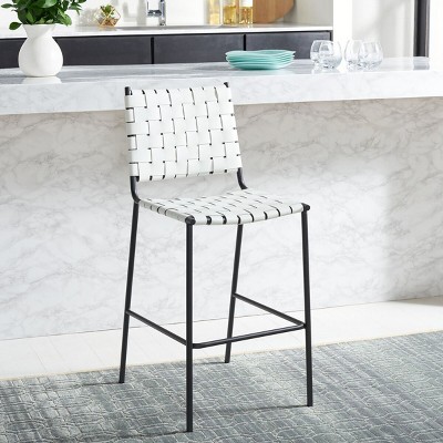 Bahari 21" White Leather and Black Metal Saddle Counter Stool