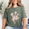 S.W.Smiley Pink Flower Silohuette - Women's Garment Dyed Graphic T-Shirt - 3 of 4