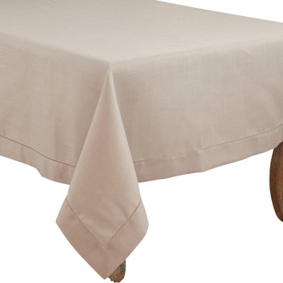 Taupe Hemstitch Border Square Polyester Tablecloth
