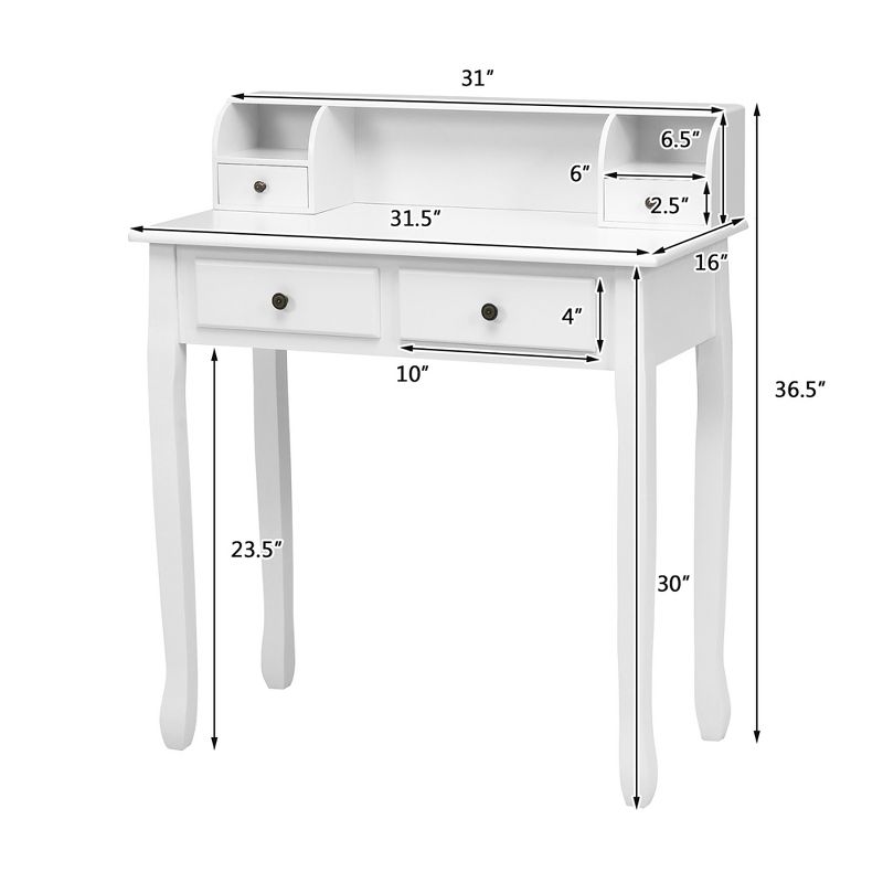 Costway Writing Desk Mission White Home Office Computer Desk 4 Drawer White\Black\Pink, 3 of 11