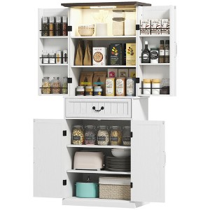71" LED Kitchen Pantry Cabinet, Farmhouse Storage Cabinet with Door Shelves - 1 of 4
