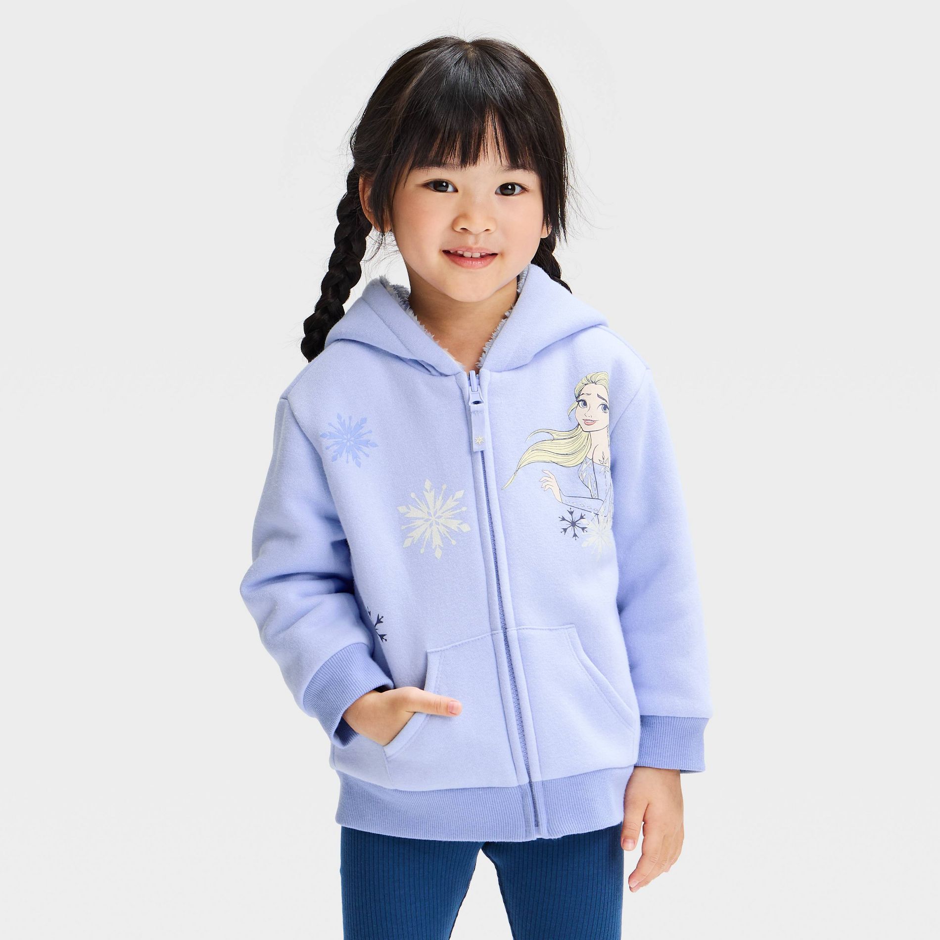 Toddler Girls' Disney Frozen Elsa Cozy Plush Reversible Zip-Up Sweatshirt - Blue