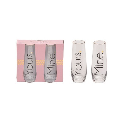 Transpac Glass 5.75 in. Clear Valentines Day Stemless Champagne Flutes Set of 2