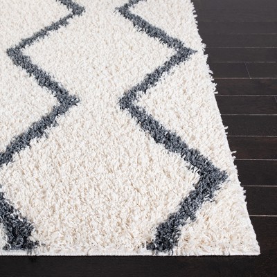 Ivory and Dark Grey Rectangular Synthetic Shag Rug 5'3"x7'6"