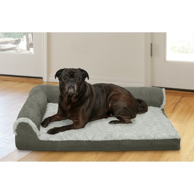 Medium Dark Sage Faux Fur & Suede Orthopedic Chaise Dog Bed