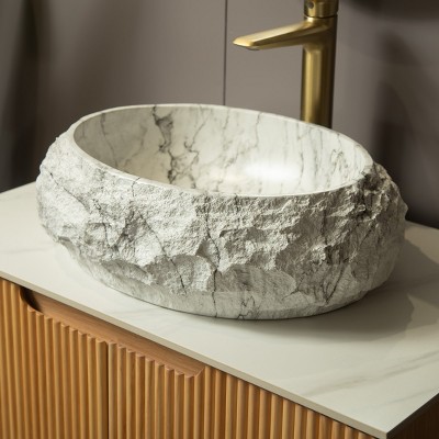 20" Irregular Oval Resin Bathroom Sink with Stone Pattern, Modern Vessel Basin for Bathroom Vanity – The Pop Home