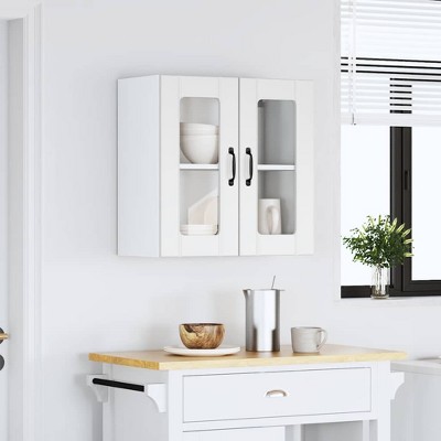 CLIHOME 2 Doors Contemporary Kitchen Wall Storage Cabinet Engineered Wood and Glass