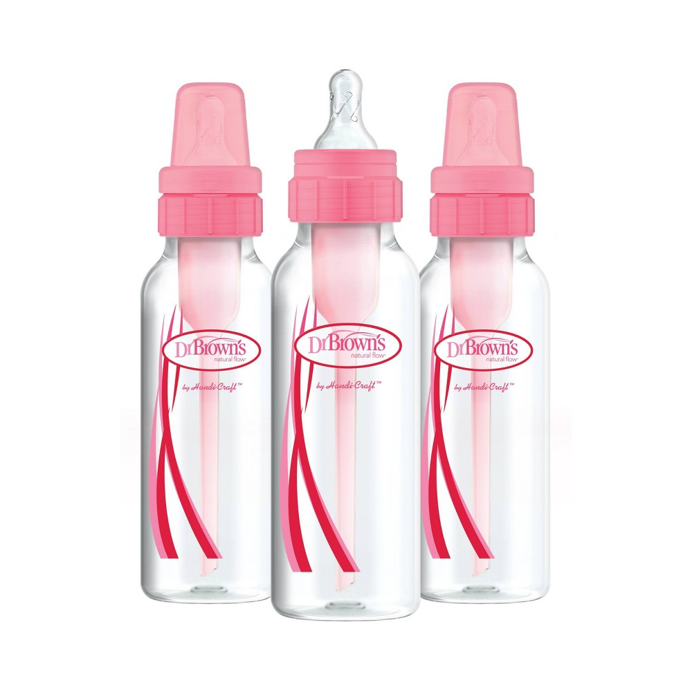 Dr. Brown s Natural Flow Anti-Colic Baby Bottles -Pink - 8oz - 3-Pack