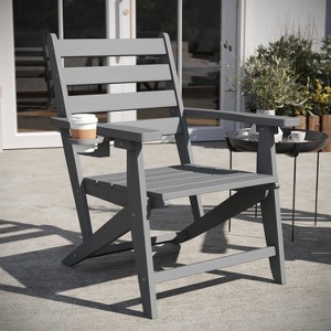Flash Furniture Tolleson Commercial Grade Adirondack Dining Chair with Fold Out Cup Holder, Weather Resistant Recycled HDPE Adirondack Chair - 1 of 4