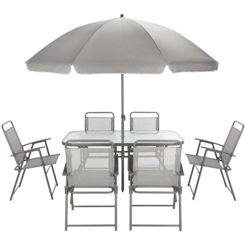 Laurenti Patio Outdoor Dining Set with Umbrella - Grey - Safavieh., 1 of 10