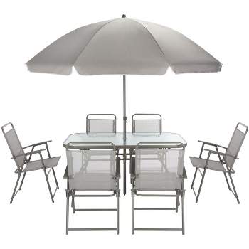 Laurenti Patio Outdoor Dining Set with Umbrella - Grey - Safavieh.