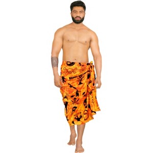 HAPPY BAY Men's Pareo Halloween Costumes Scary Theme Party Swim Trunks Swimwear Cover Up Beach Wrap Summer Sarong for Men One Size Orange, Ghost - 1 of 4