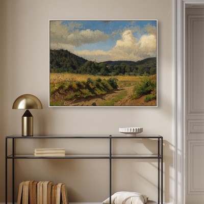 Classic Landscape Canvas Art with Silver Frame, 36" x 30"
