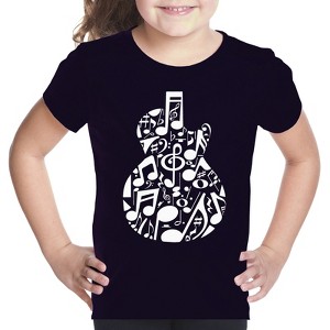 LA Pop Art Music Notes Guitar - Girl's Word Art T-Shirt - 1 of 4