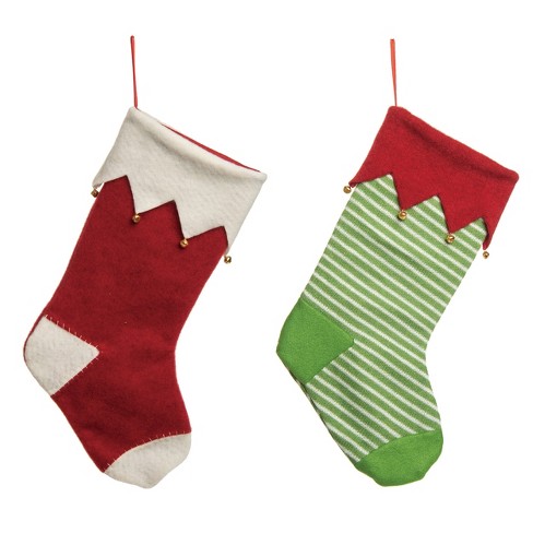 Elf Red  and Green Christmas Stocking With  round bells 