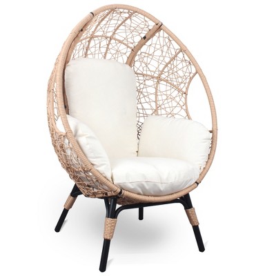 Whisen 37.4 in. W 1-Person PE Wicker Patio Egg Chair Patio Swings Chair with Cushion - Natural
