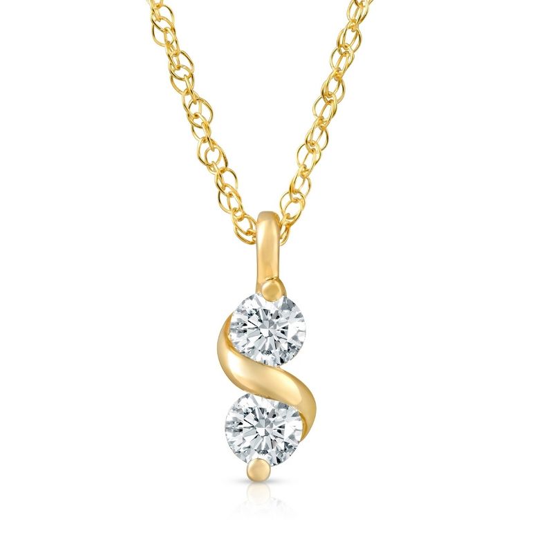 Pompeii3 1/3Ct Diamond Two Stone Pendant in White Yellow or Rose Gold Lab Created Necklace, 1 of 5