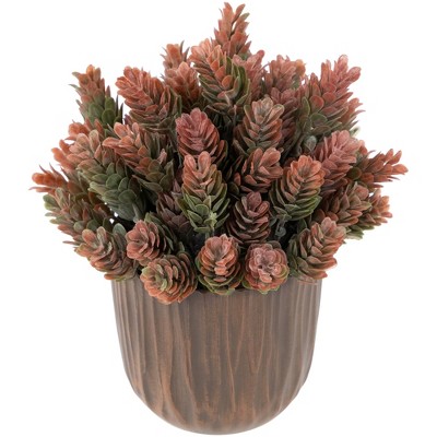 Rustic Brown and Green Faux Wild Flower Plant in Textured Pot