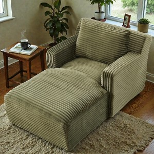 Mshliw Upholstered Sofa with Corduroy Fabric, Single Sofa, High-Density Foam and Pocket Springs, No-Assembly Compressed Design, Comfortable Seating - 1 of 4