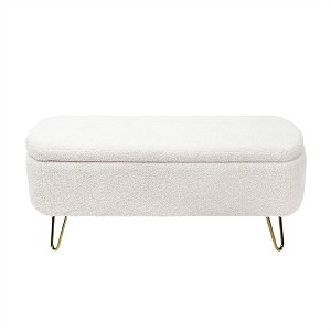 COWLOWN Faux Fur Storage Ottoman Bench with Gold Legs, Upholstered End of Bed Bench Seat with Lid for Bedroom Living Room Entryway - 1 of 4