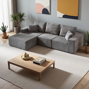 Boneless Corduroy Modular L-Shaped Sectional Sofa, Deep Seat Cloud - 1 of 4
