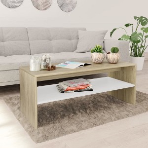 vidaXL Coffee Table White and Sonoma Oak Engineered Wood Small - 1 of 4