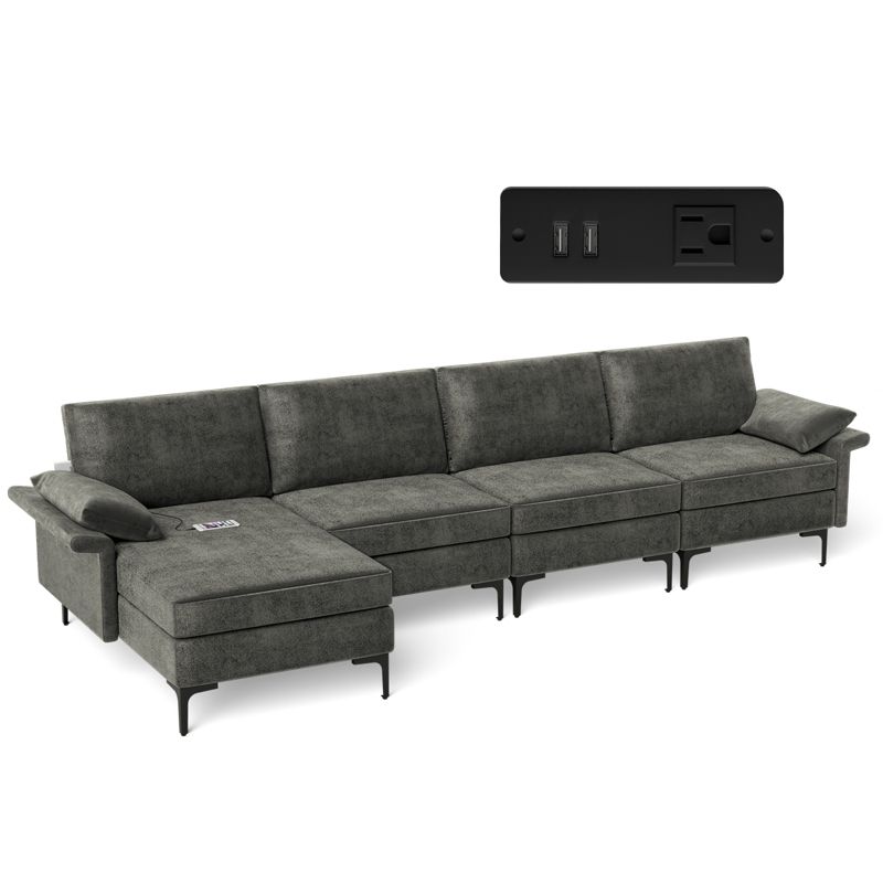 Costway Modern Modular L-shaped Sectional Sofa w/ Reversible Chaise & 2 USB Ports, 1 of 11