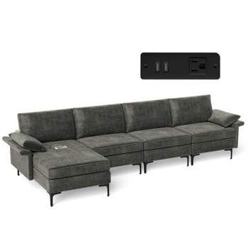 Costway Modern Modular L-shaped Sectional Sofa w/ Reversible Chaise & 2 USB Ports