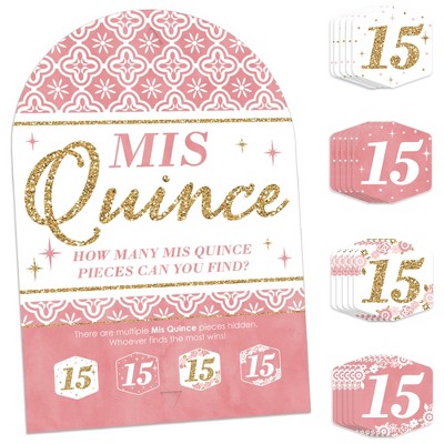 Big Dot of Happiness Mis Quince Anos - Quinceanera Sweet 15 Birthday Party Scavenger Hunt - 1 Stand and 48 Game Pieces - Hide and Find Game