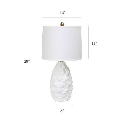 White Resin Table Lamp with Fabric Shade and 3-Way Switch